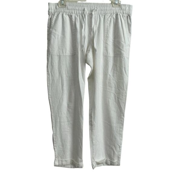 Old Navy Linen Pants Womens Small White Summer Coastal Beach Minimalist Cropped - Picture 1 of 10